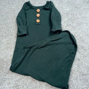 Caden Lane Hunter Green Ribbed Bamboo Knotted Baby Gown 7-14lbs Newborn 0-3M